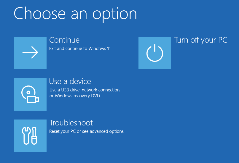 Menu opzioni di avvio Windows