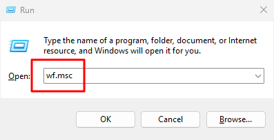 Apertura del Firewall di Windows tramite finestra di dialogo Esegui