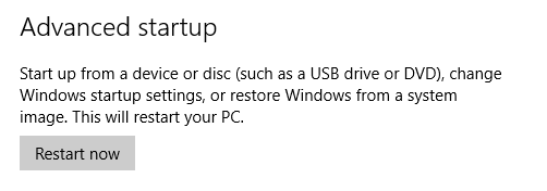 Opzioni di avvio avanzate - Pulsante Riavvia ora