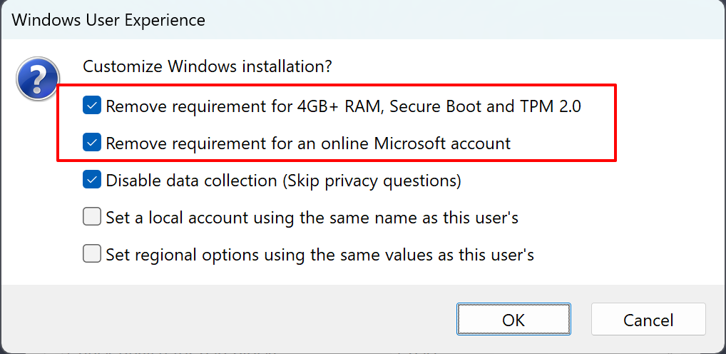 Impostazioni esperienza utente Rufus